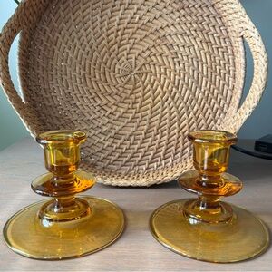 Amber Glass Candle Holders